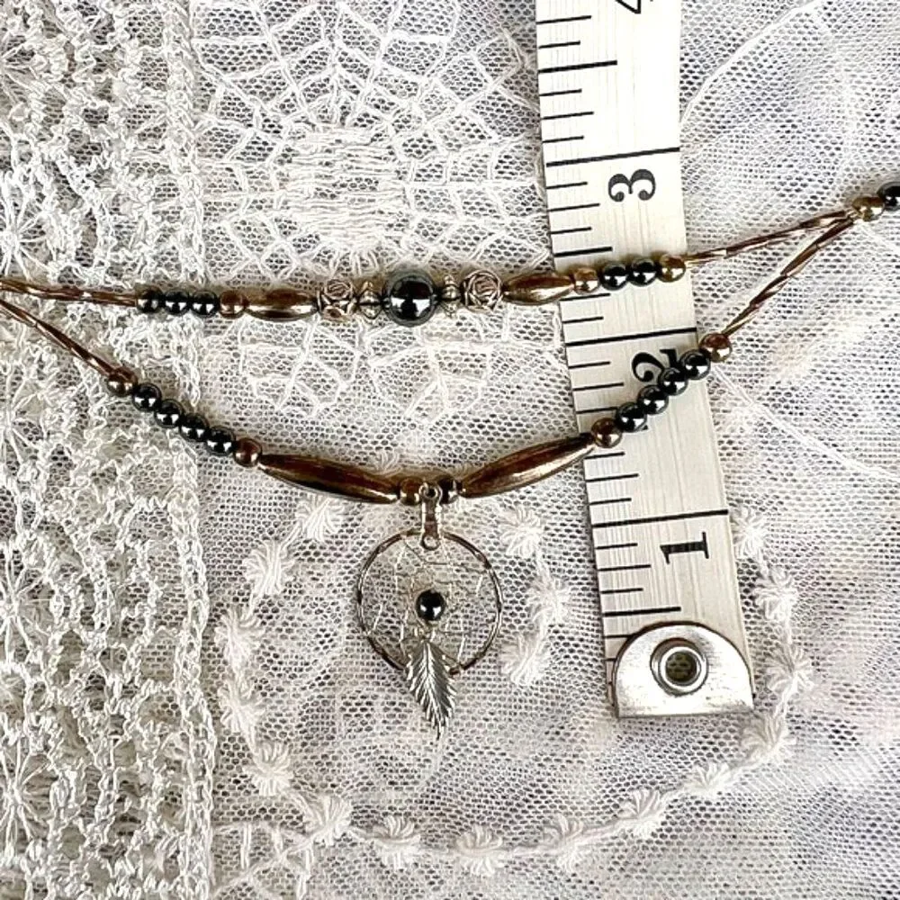 Vintage 70's/80's Silver & Hematite Dreamcatcher Necklace